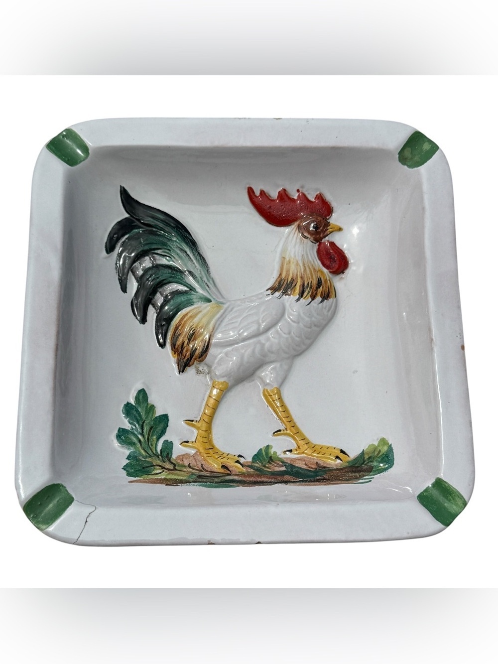 Vintage Italian Rooster Ceramic Ashtray Catchall Trinket Dish Hand Painted 7β